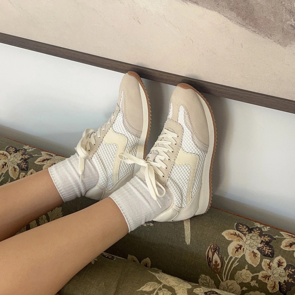 Dolce Vita Woven Mesh Cream and White Sneakers